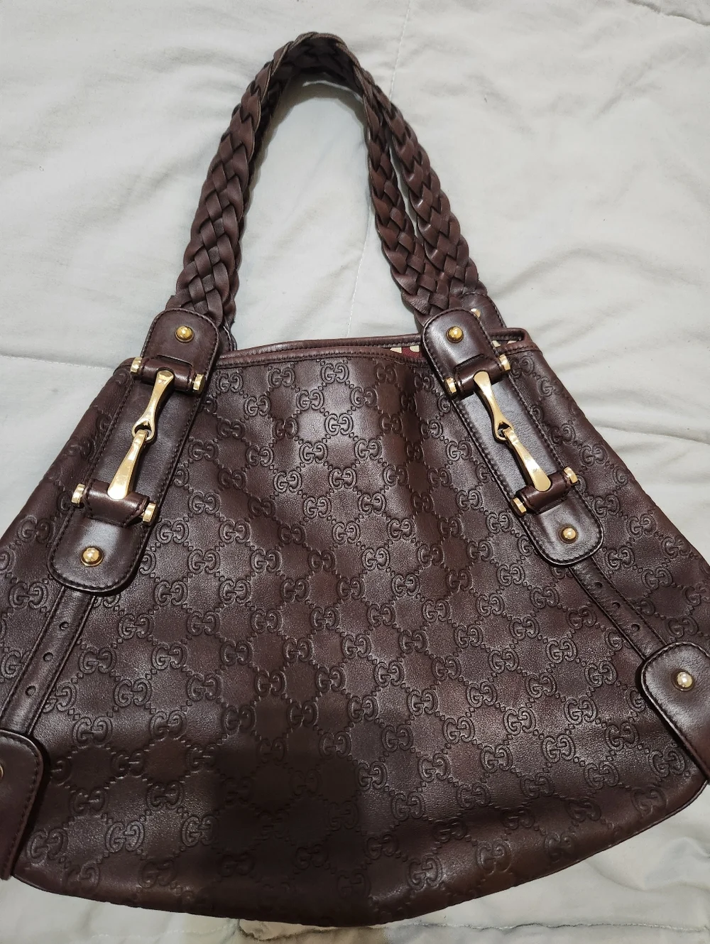 Authentic Gucci Pelham Brown Guccissima Horsebit Medium Hobo Bag